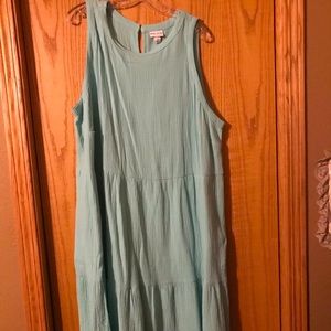 Tiered cotton maxi dress that is mint green. Lightweight dress for summer.